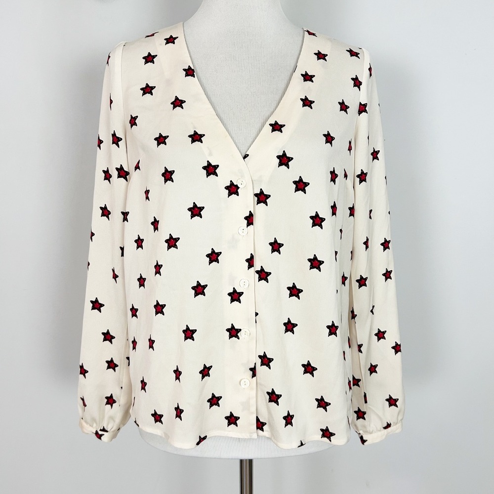 by the way Blouse Ivory Star Print Button Up Women Size S